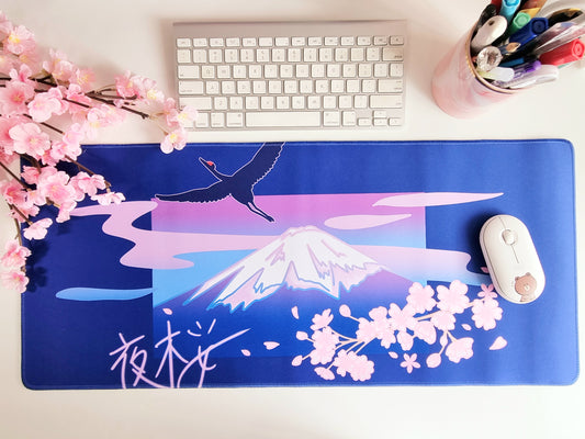 Vaporwave Cherry Blossom Mt Fuji Gaming Deskmat | Board Game Card Playing Mat