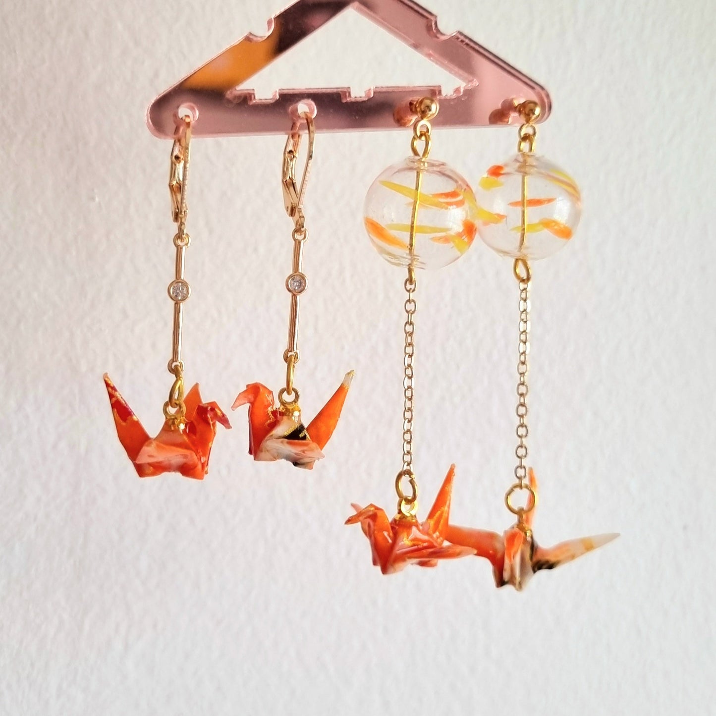Summer Orange Crane Origami Earrings