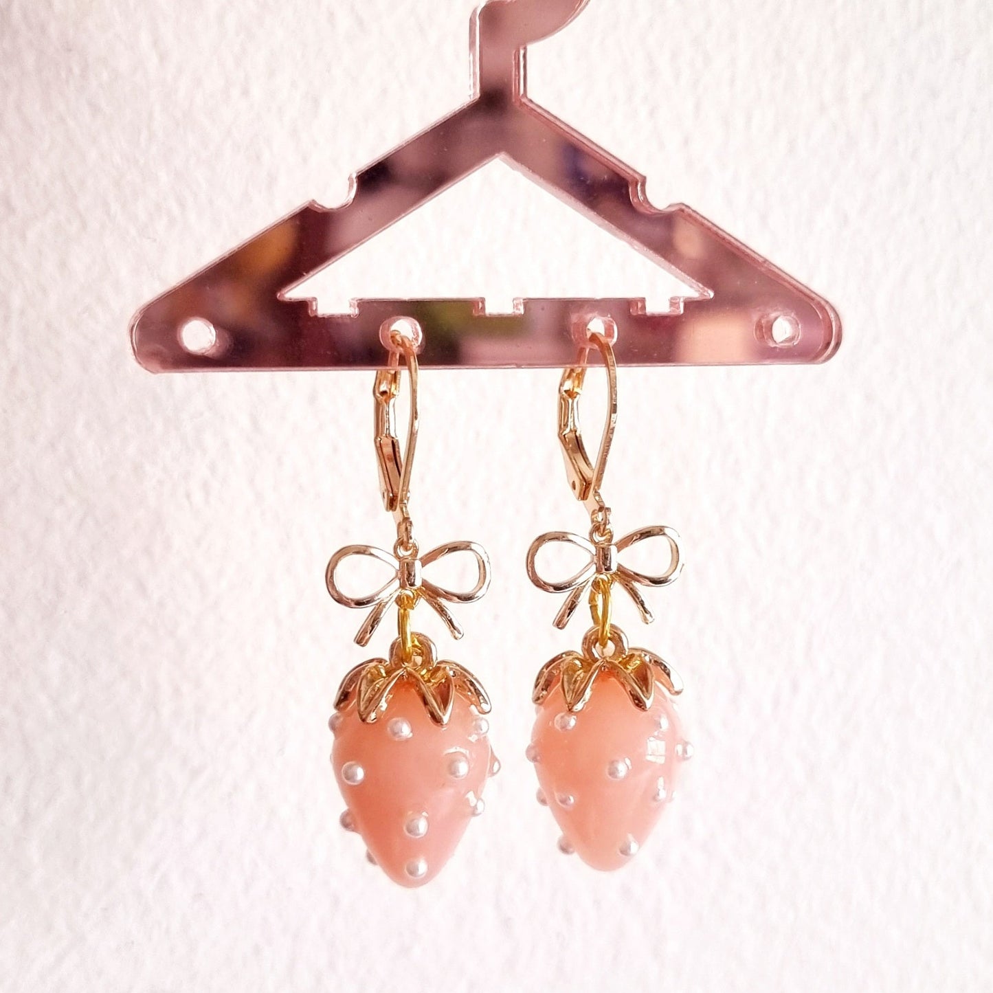 Pink Strawberry Bow Earrings