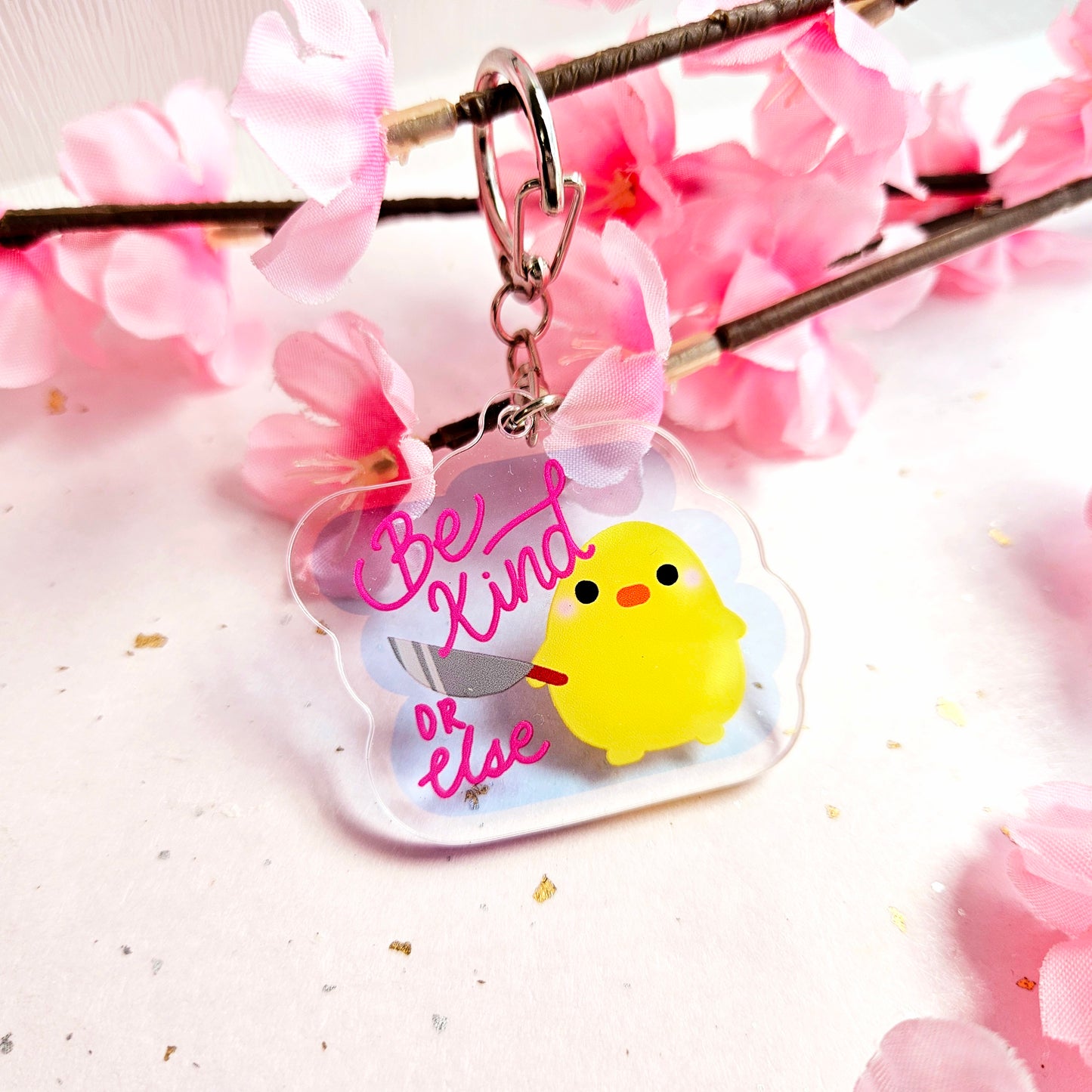 Be Kind or Else Stabby Chick Keychain