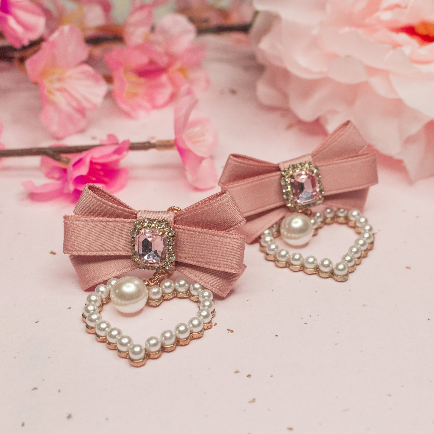 Pink Bow Heart Dangle Earrings