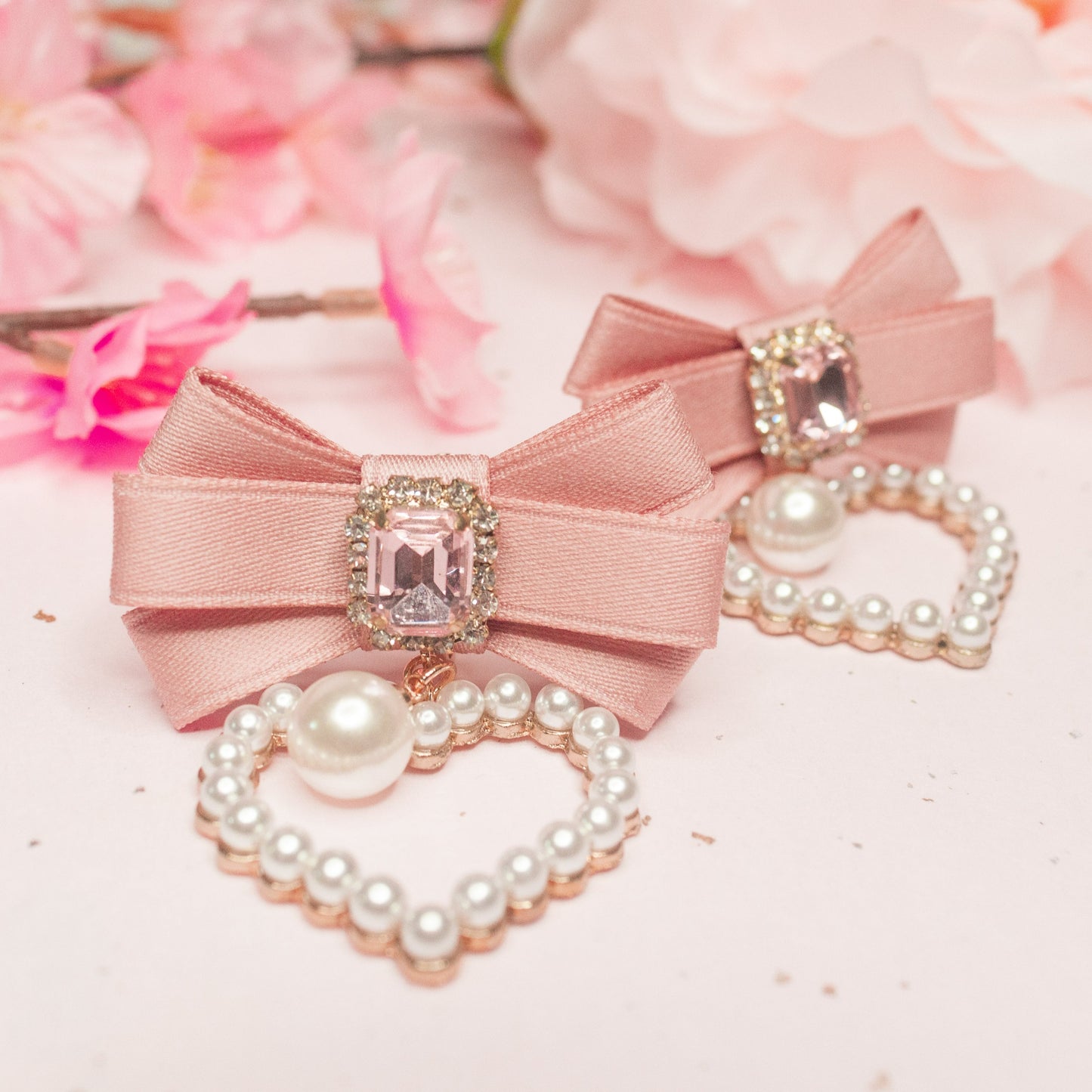 Pink Bow Heart Dangle Earrings