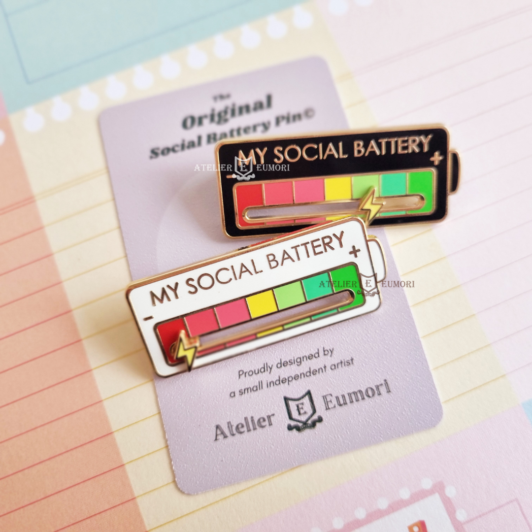 [No Emoji Version 2] The Original Social Battery Sliding Enamel Pin