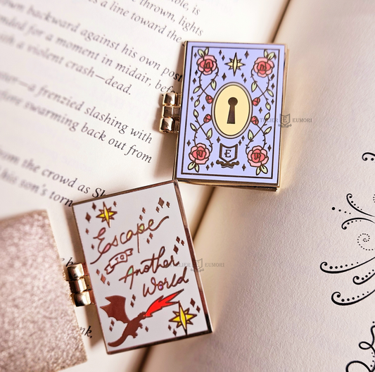 Escapism Book Enamel Pin / Fairytale Book Gold Necklace