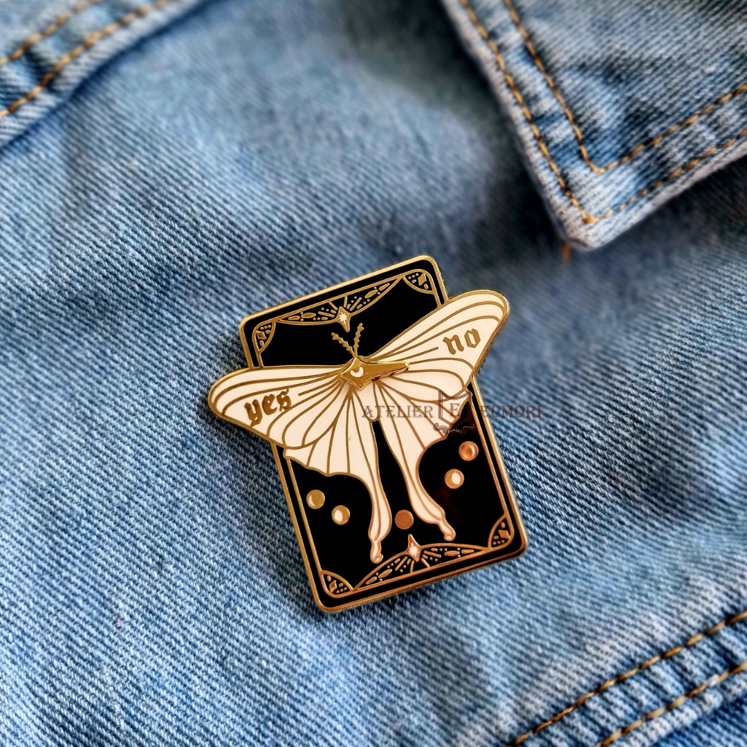 Yes & No Moth Tarot Spinning Enamel Pin